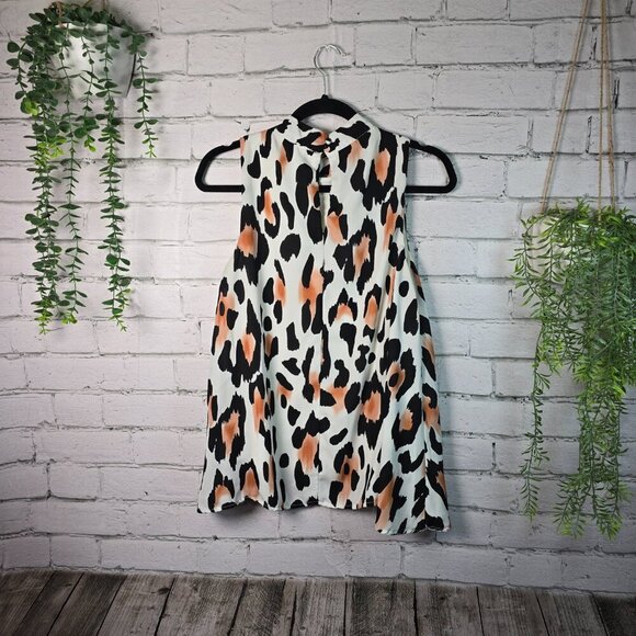 PEACH LOVE HALTER FLOWY TOP WHITE WITH LEOPARD PRINT LINED SIZE SM - Picture 6 of 7